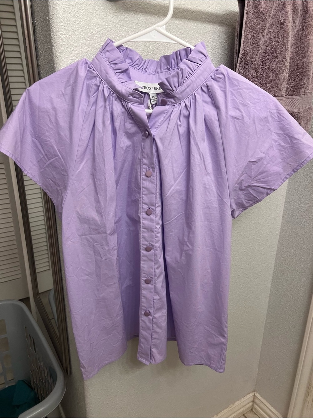 Lavender Ruffle Collar Button-Front Blouse - Picture 2 of 4